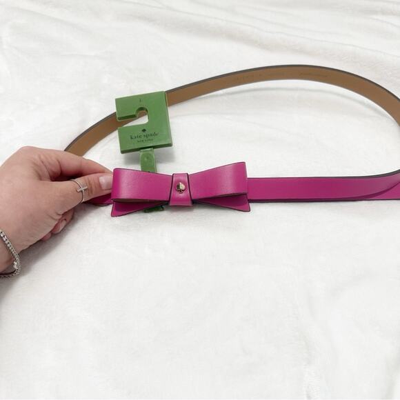 Kate Spade Bow Accent Belt pink cowhide leather size large NWT - Picture 3 of 5